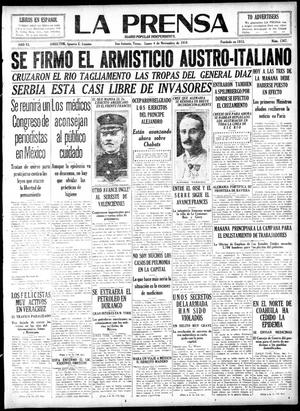 La Prensa (San Antonio, Tex.), Vol. 6, No. 1367, Ed. 1 Monday, November 4, 1918