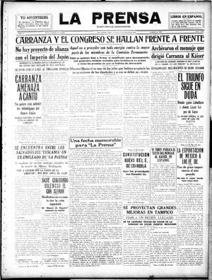 Primary view of object titled 'La Prensa (San Antonio, Tex.), Vol. 6, No. 1151, Ed. 1 Wednesday, February 13, 1918'.