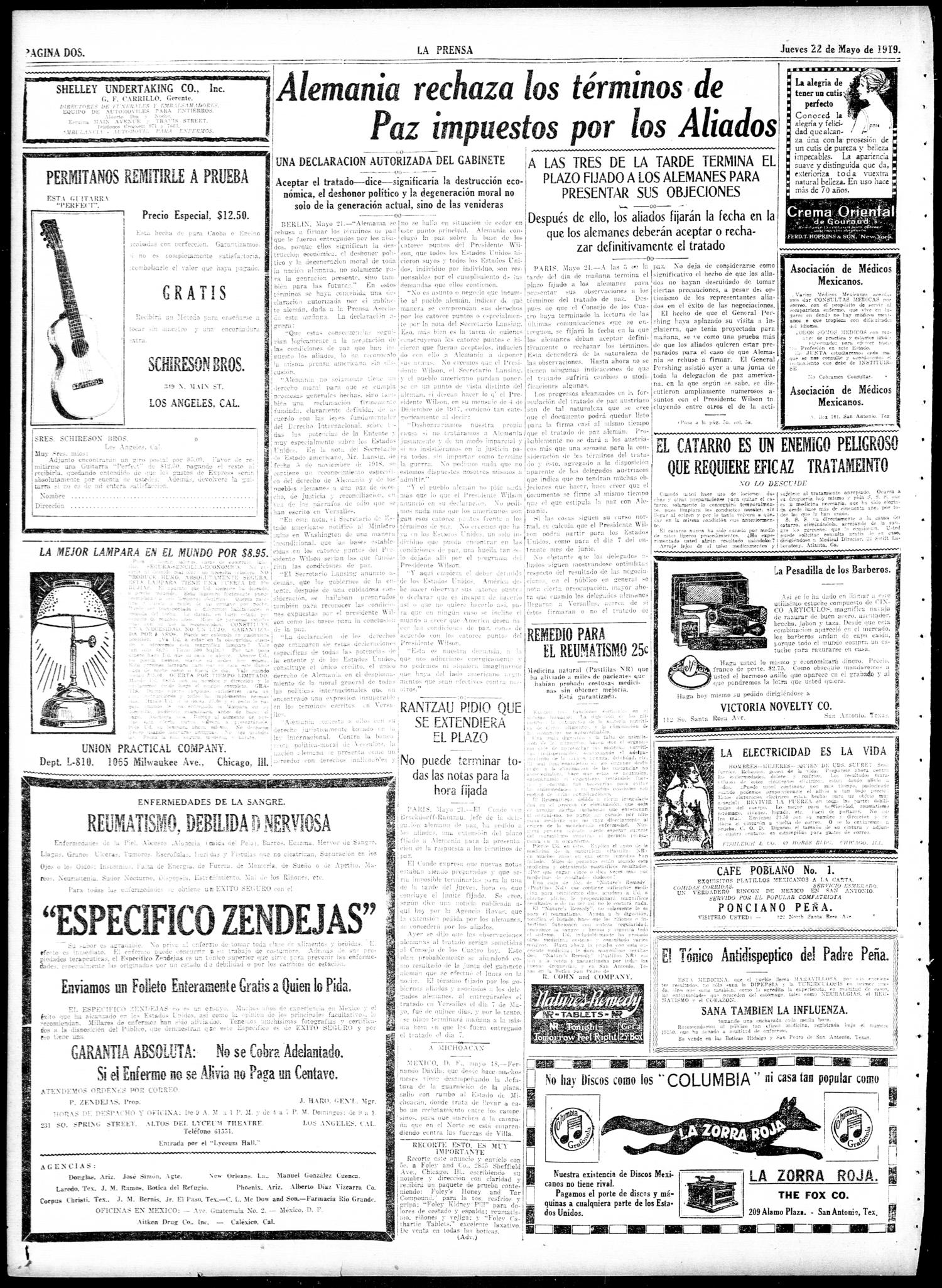 La Prensa San Antonio Tex Vol 6 No 1565 Ed 1 Thursday May 22 1919 Page 2 Of 8 The Portal To Texas History