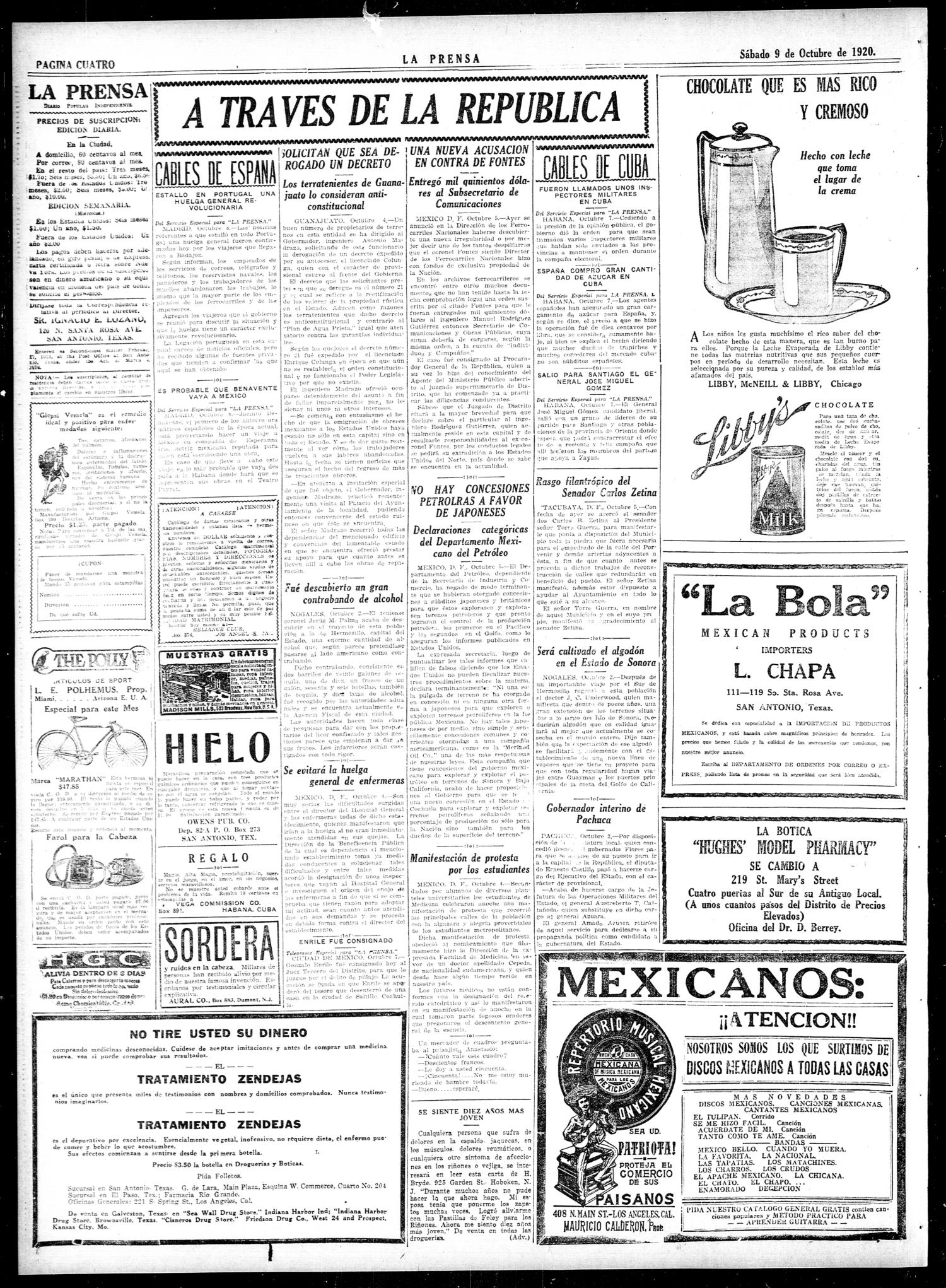 La Prensa (San Antonio, Tex.), Vol. 7, No. 2,011, Ed. 1 Saturday, October 9, 1920
                                                
                                                    [Sequence #]: 4 of 8
                                                