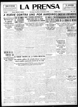 Primary view of object titled 'La Prensa (San Antonio, Tex.), Vol. 7, No. 2,036, Ed. 1 Tuesday, November 2, 1920'.