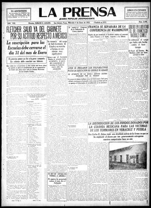 Primary view of object titled 'La Prensa (San Antonio, Tex.), Vol. 8, No. 2,446, Ed. 1 Wednesday, January 4, 1922'.