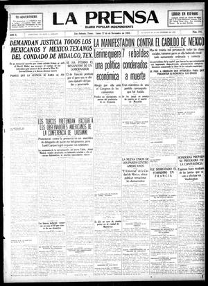 Primary view of object titled 'La Prensa (San Antonio, Tex.), Vol. 10, No. 285, Ed. 1 Monday, November 27, 1922'.