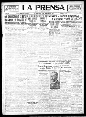 Primary view of object titled 'La Prensa (San Antonio, Tex.), Vol. 8, No. 2,372, Ed. 1 Monday, October 10, 1921'.