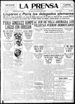 Primary view of object titled 'La Prensa (San Antonio, Tex.), Vol. 6, No. 1601, Ed. 1 Saturday, June 28, 1919'.