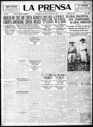 Primary view of object titled 'La Prensa (San Antonio, Tex.), Vol. 7, No. 1007, Ed. 1 Tuesday, October 5, 1920'.