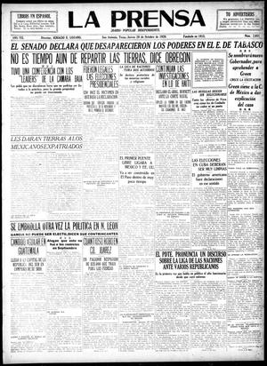 Primary view of object titled 'La Prensa (San Antonio, Tex.), Vol. 7, No. 2,031, Ed. 1 Thursday, October 28, 1920'.