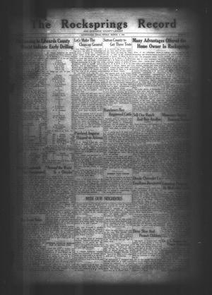 The Rocksprings Record and Edwards County Leader (Rocksprings, Tex.), Vol. 10, No. 13, Ed. 1 Friday, March 9, 1928