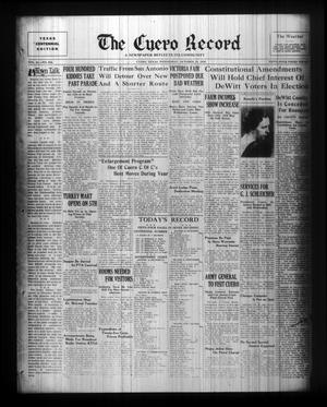 Primary view of object titled 'The Cuero Record (Cuero, Tex.), Vol. 42, No. 254, Ed. 1 Wednesday, October 28, 1936'.