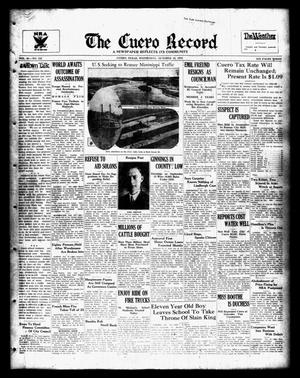 Primary view of object titled 'The Cuero Record (Cuero, Tex.), Vol. 40, No. 243, Ed. 1 Wednesday, October 10, 1934'.