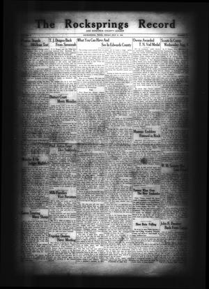 The Rocksprings Record and Edwards County Leader (Rocksprings, Tex.), Vol. 10, No. 33, Ed. 1 Friday, July 27, 1928