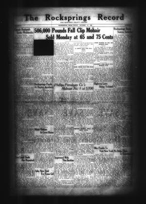 The Rocksprings Record and Edwards County Leader (Rocksprings, Tex.), Vol. 10, No. 46, Ed. 1 Friday, October 26, 1928