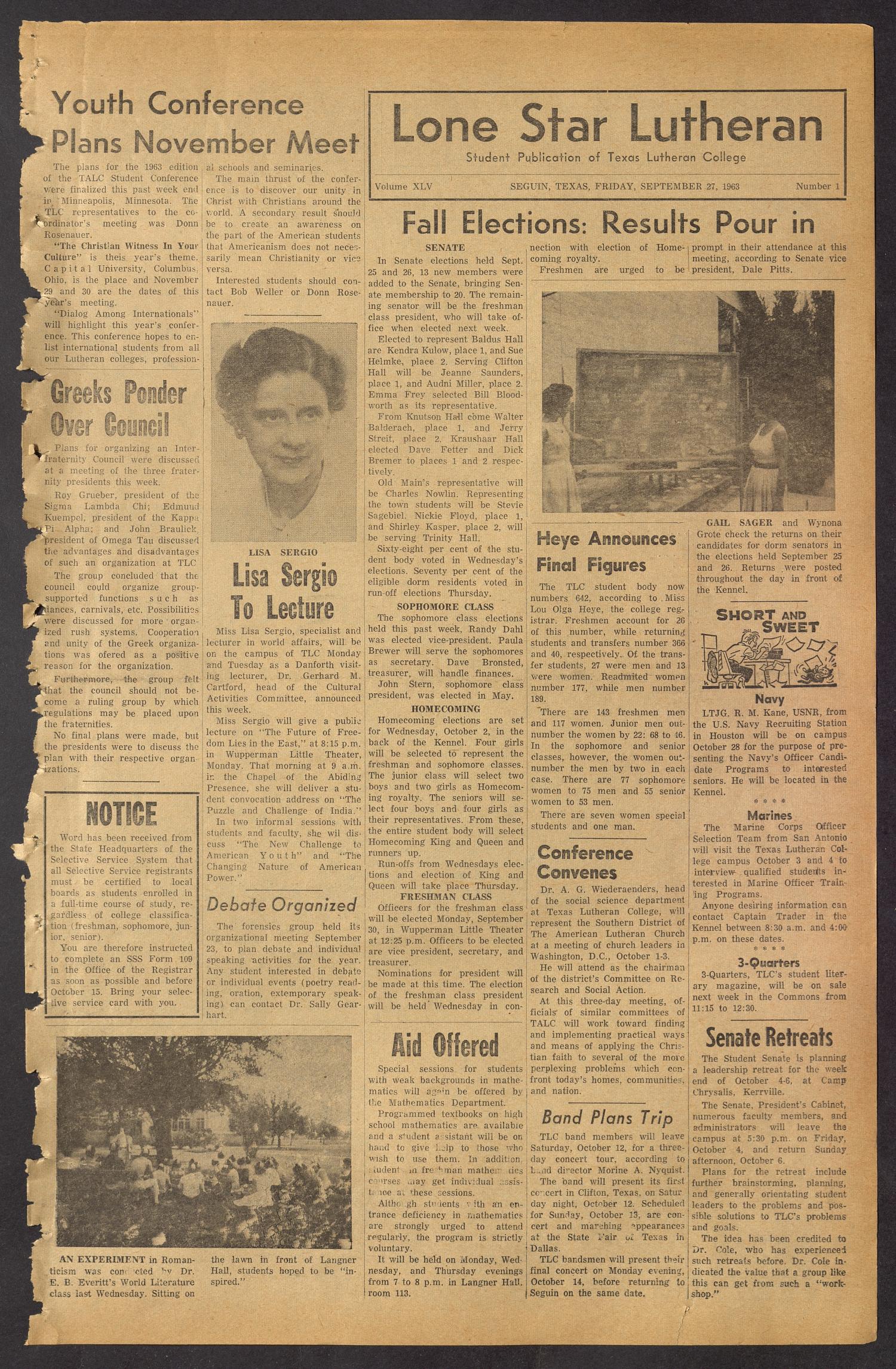 Lone Star Lutheran (Seguin, Tex.), Vol. 45, No. 1, Ed. 1 Friday, September 27, 1963
                                                
                                                    [Sequence #]: 1 of 4
                                                