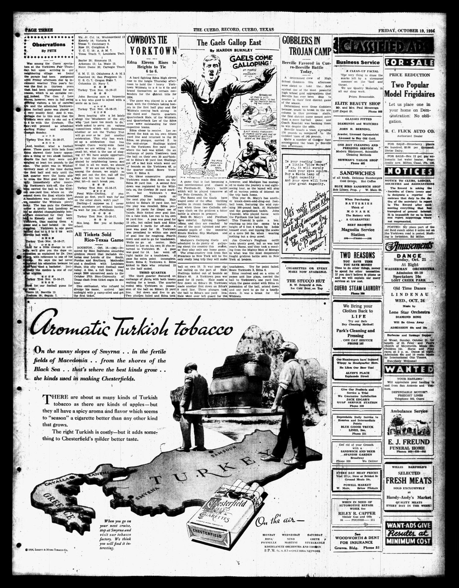 The Cuero Record (Cuero, Tex.), Vol. 40, No. 251, Ed. 1 Friday, October 19, 1934
                                                
                                                    [Sequence #]: 3 of 6
                                                