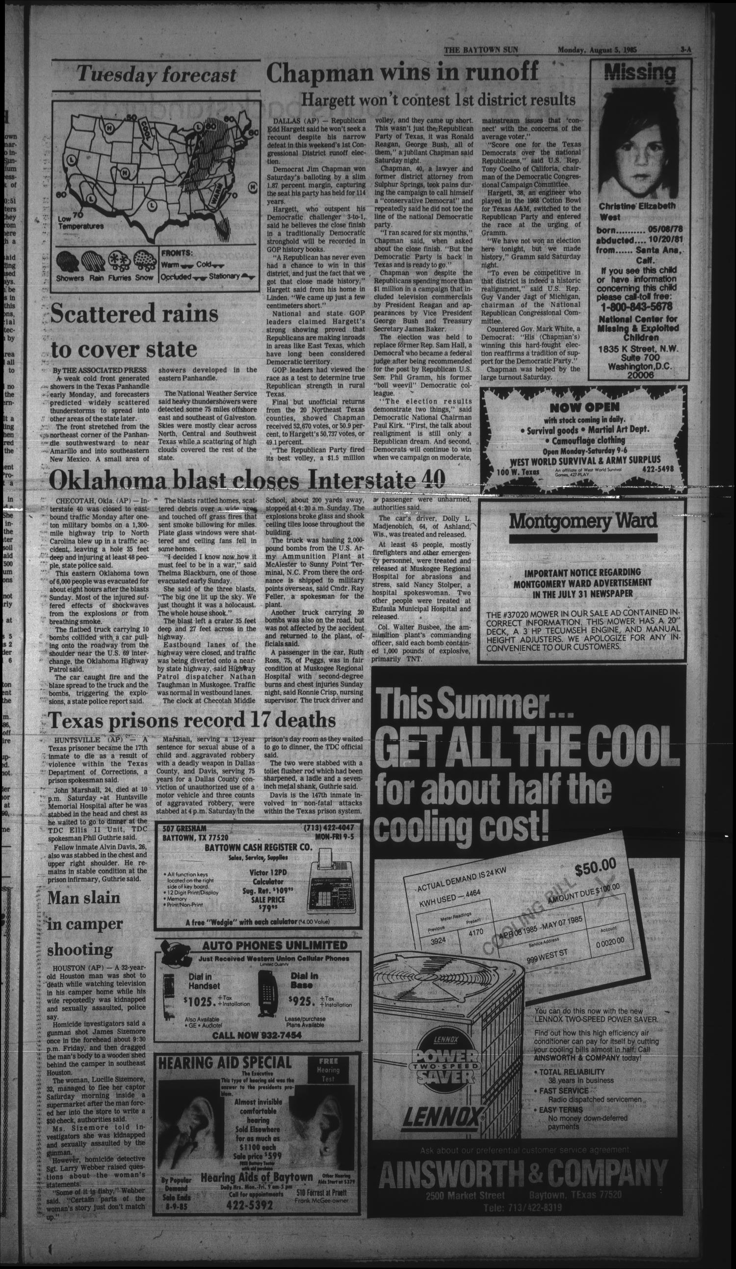 The Baytown Sun (Baytown, Tex.), Vol. 63, No. 237, Ed. 1 Monday, August 5, 1985
                                                
                                                    [Sequence #]: 3 of 20
                                                