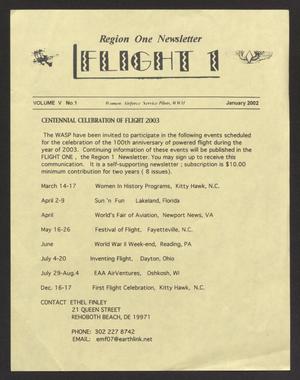 Primary view of object titled 'Flight 1, Region One Newsletter, Volume 5 Number 1, January, 2002'.