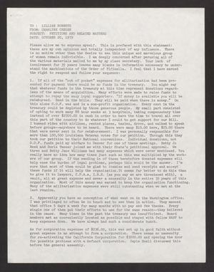 Primary view of object titled '[Letter from Charlyne Creger to Lillian Roberts, Oct. 20, 1979 #3]'.
