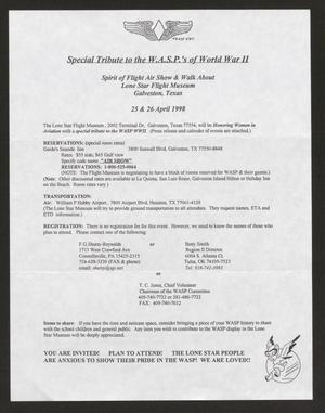 Primary view of object titled '[Flyer: Special Tribute to W.A.S.P.'s of World War II]'.
