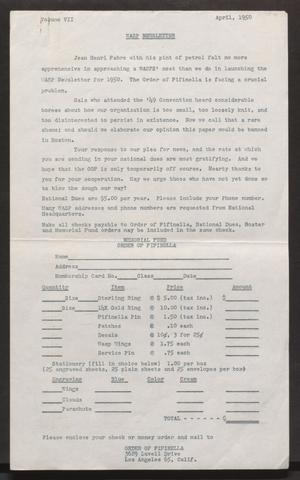 Primary view of object titled 'WASP Newsletter, Volume 7, April, 1950 #2'.