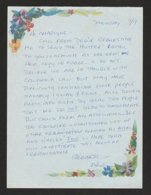 [Letter from Adele to Charlyne Creger, July 9]