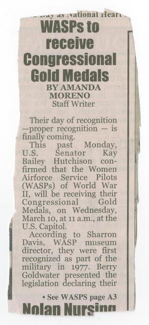 [Clipping: WASPs to receive Congressional Gold Medals]