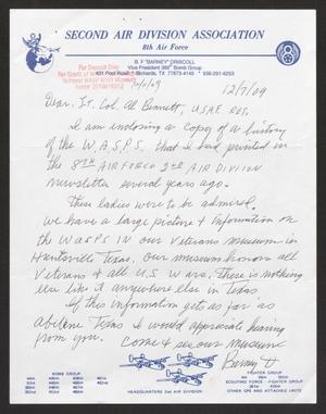 Primary view of object titled '[Letter from Barney Driscoll to Lt. Col. Al Bennett, Dec 7, 2009]'.