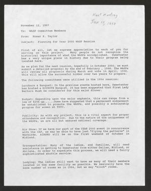 Primary view of object titled '[Letter from Homer K. Taylor to WASP Committee Members, Nov. 12, 1997]'.