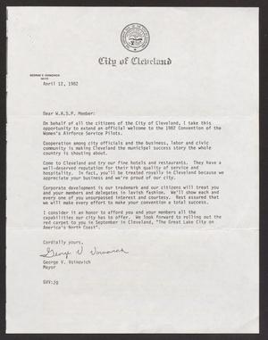 Primary view of object titled '[Letter from George V. Voinovich to WASP Members, April 12, 1982]'.