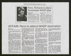 Primary view of object titled '[Clipping: Reno, Richards to attend Sweetwater WASP affair]'.