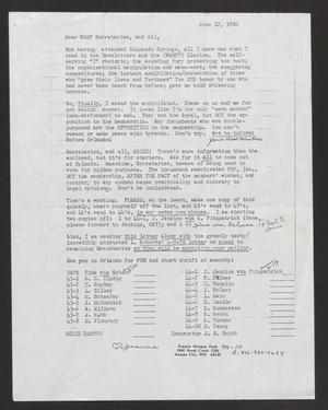 Primary view of object titled '[Letter from Francie Meisner Park to WASP Secretaries, and All, June 12, 1980]'.