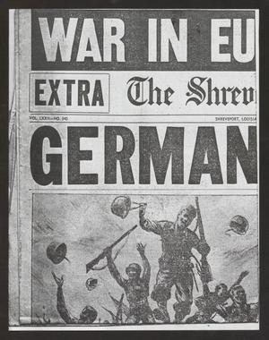 Primary view of object titled '[Clipping: "War In Europe Over! Germany Quits!"]'.