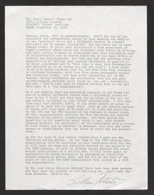[Letter from Lillian Roberts to Marie Genaro, Sept. 18, 1979]