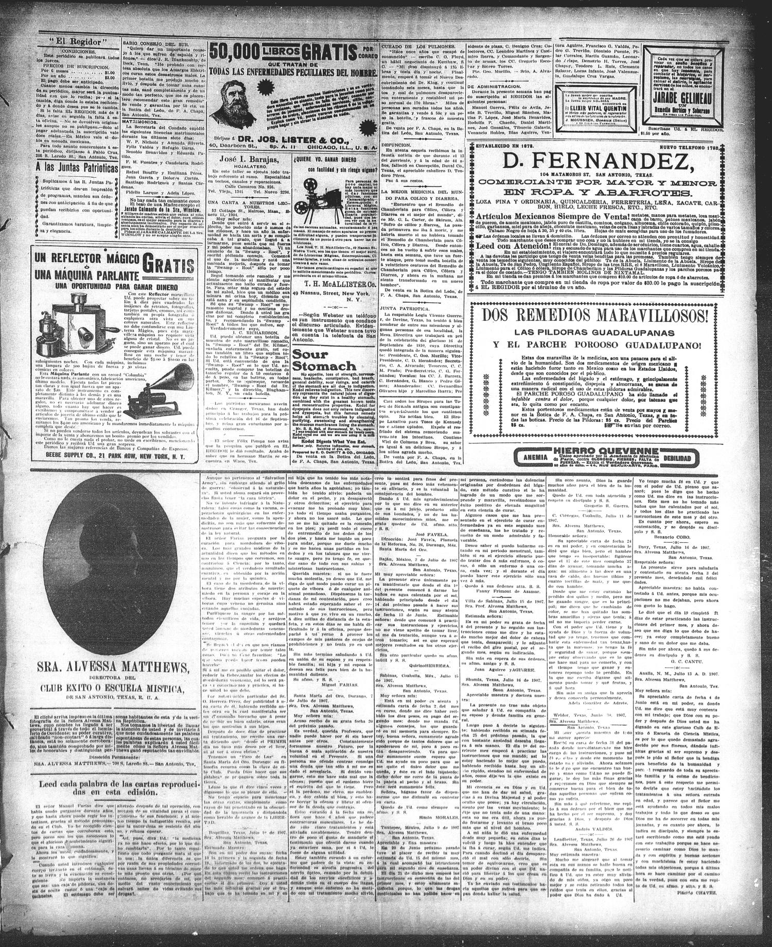 El Regidor (San Antonio, Tex.), Vol. 20, No. 917, Ed. 1 Thursday, July 25, 1907
                                                
                                                    [Sequence #]: 3 of 4
                                                