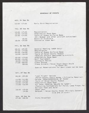 Primary view of object titled '[1986 Reunion Schedule of Events]'.