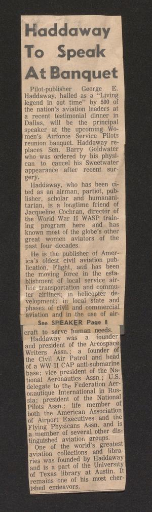 [Clipping: Haddaway to Speak at Banquet]