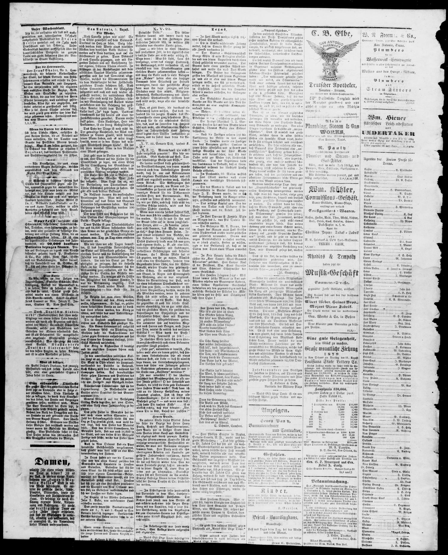 Freie Presse für Texas. (San Antonio, Tex.), Vol. 15, No. 2033, Ed. 1 Tuesday, August 5, 1879
                                                
                                                    [Sequence #]: 4 of 4
                                                