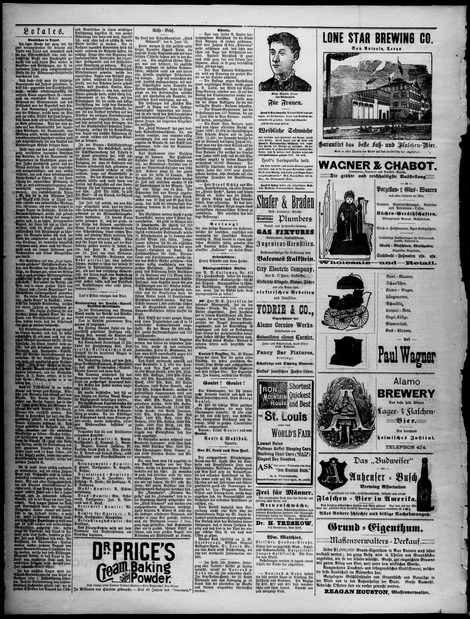 Freie Presse für Texas. (San Antonio, Tex.), Vol. 29, No. 3408, Ed. 1 Wednesday, June 21, 1893
                                                
                                                    [Sequence #]: 4 of 4
                                                