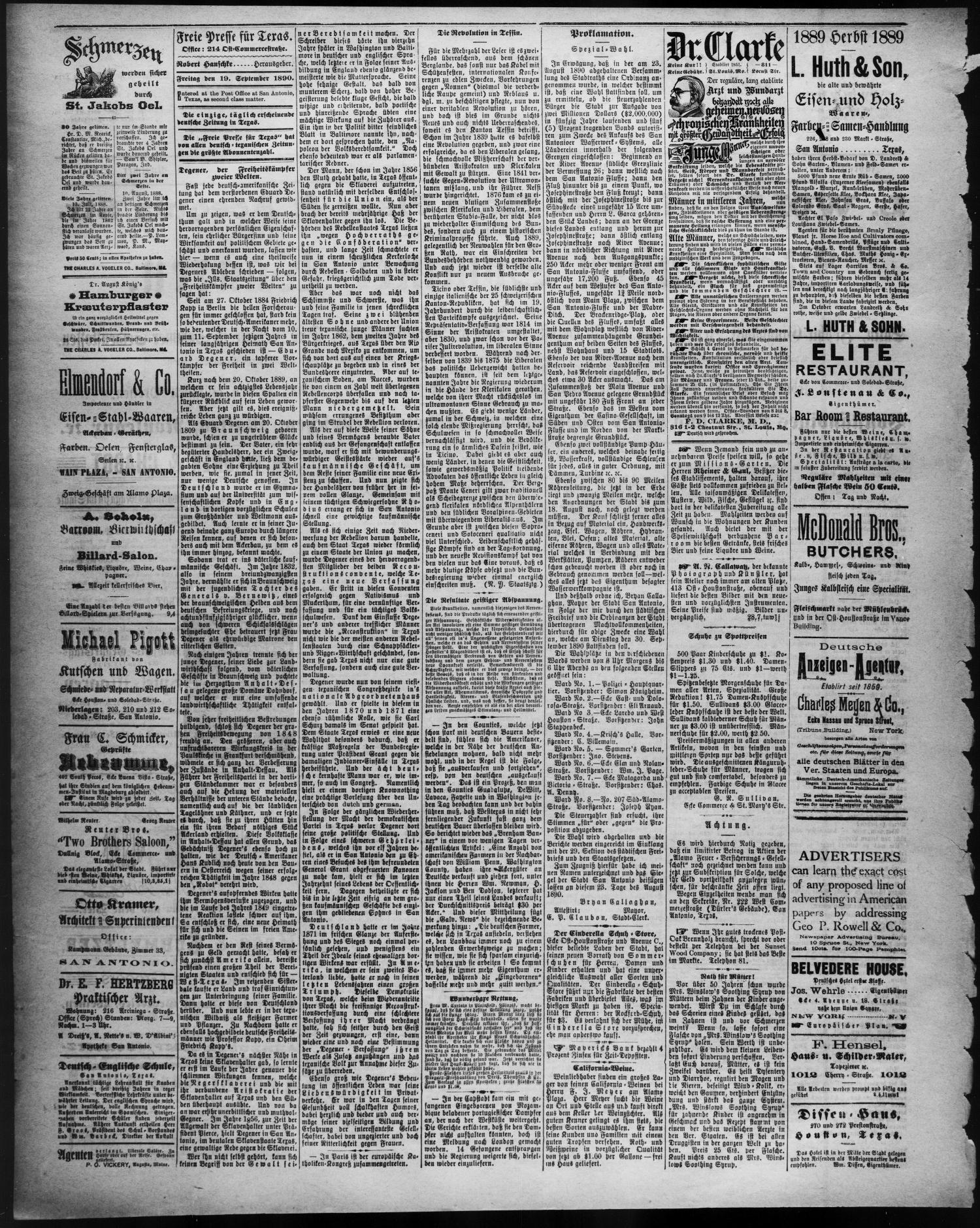 Freie Presse für Texas. (San Antonio, Tex.), Vol. 26, No. 2556, Ed. 1 Friday, September 19, 1890
                                                
                                                    [Sequence #]: 2 of 4
                                                