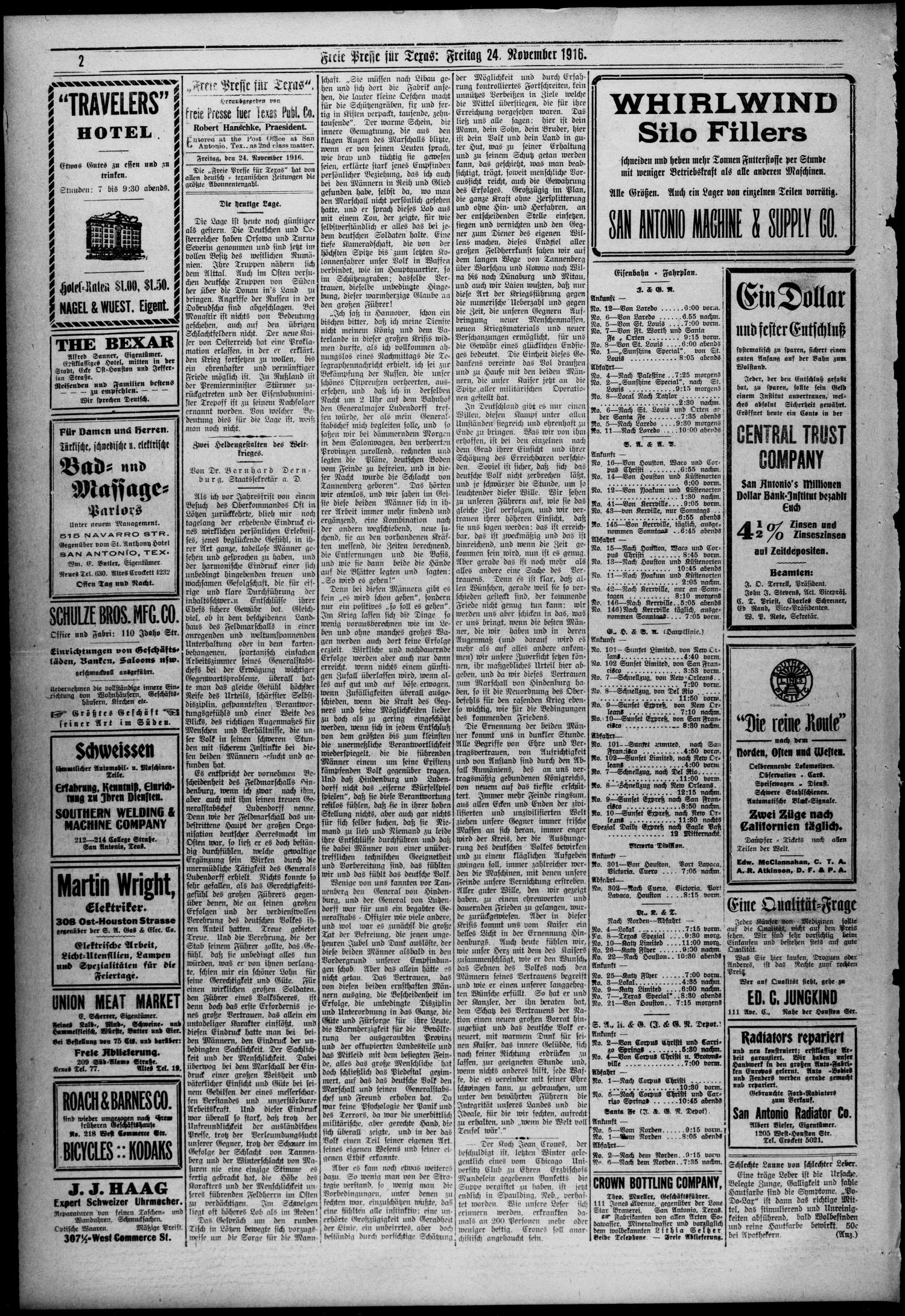 Freie Presse für Texas. (San Antonio, Tex.), Vol. 52, No. 703, Ed. 1 Friday, November 24, 1916
                                                
                                                    [Sequence #]: 2 of 4
                                                