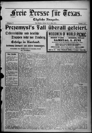 Primary view of object titled 'Freie Presse für Texas. (San Antonio, Tex.), Vol. 51, No. 242, Ed. 1 Friday, June 4, 1915'.
