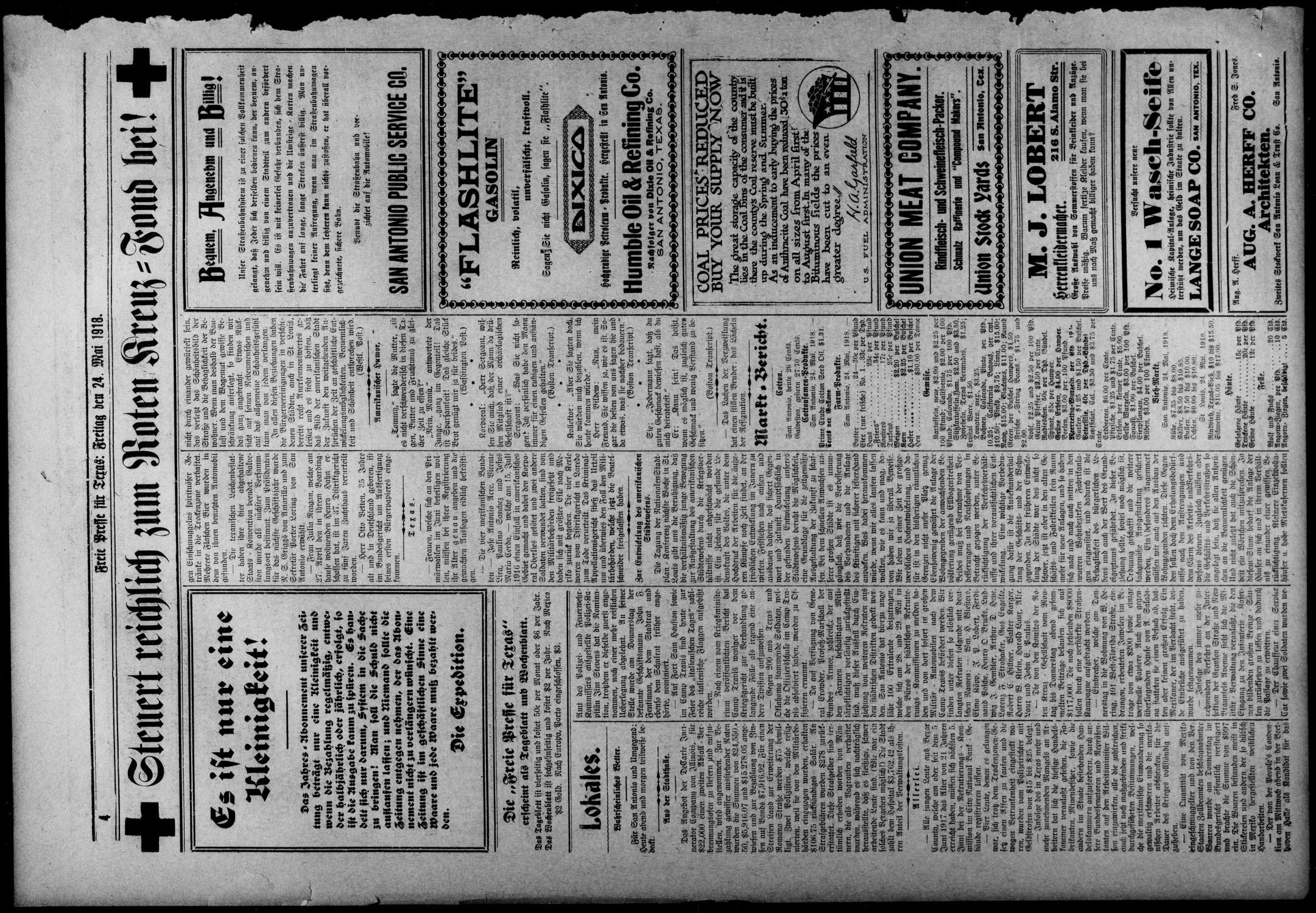Freie Presse für Texas. (San Antonio, Tex.), Vol. 54, No. 1165, Ed. 1 Friday, May 24, 1918
                                                
                                                    [Sequence #]: 4 of 4
                                                