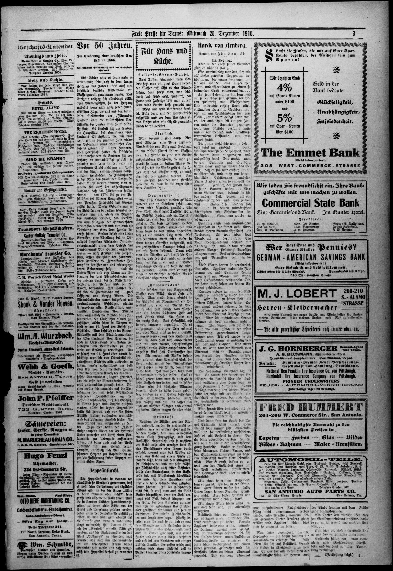 Freie Presse für Texas. (San Antonio, Tex.), Vol. 52, No. 725, Ed. 1 Wednesday, December 20, 1916
                                                
                                                    [Sequence #]: 3 of 4
                                                
