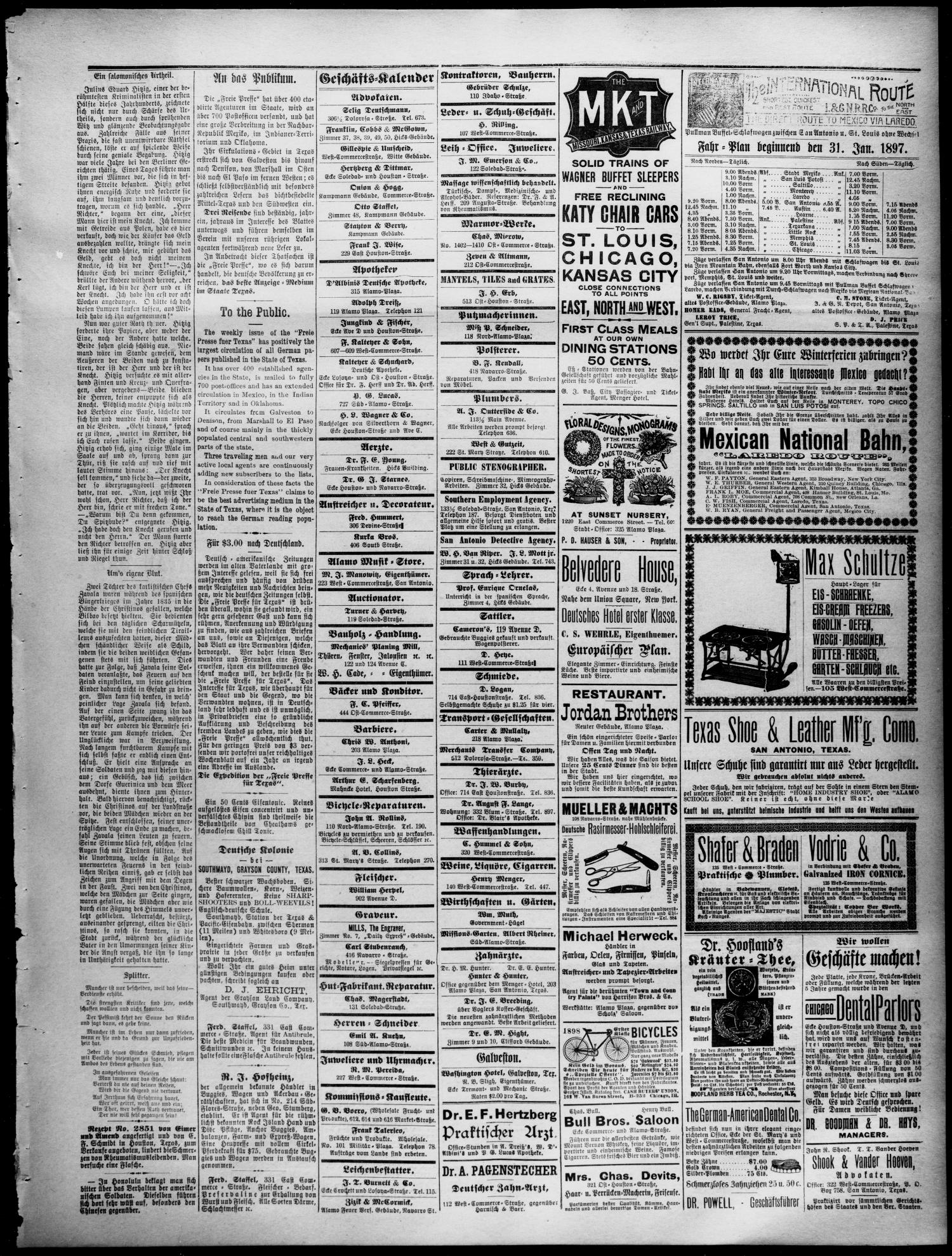 Freie Presse für Texas. (San Antonio, Tex.), Vol. 34, No. 5039, Ed. 1 Wednesday, September 21, 1898
                                                
                                                    [Sequence #]: 3 of 4
                                                