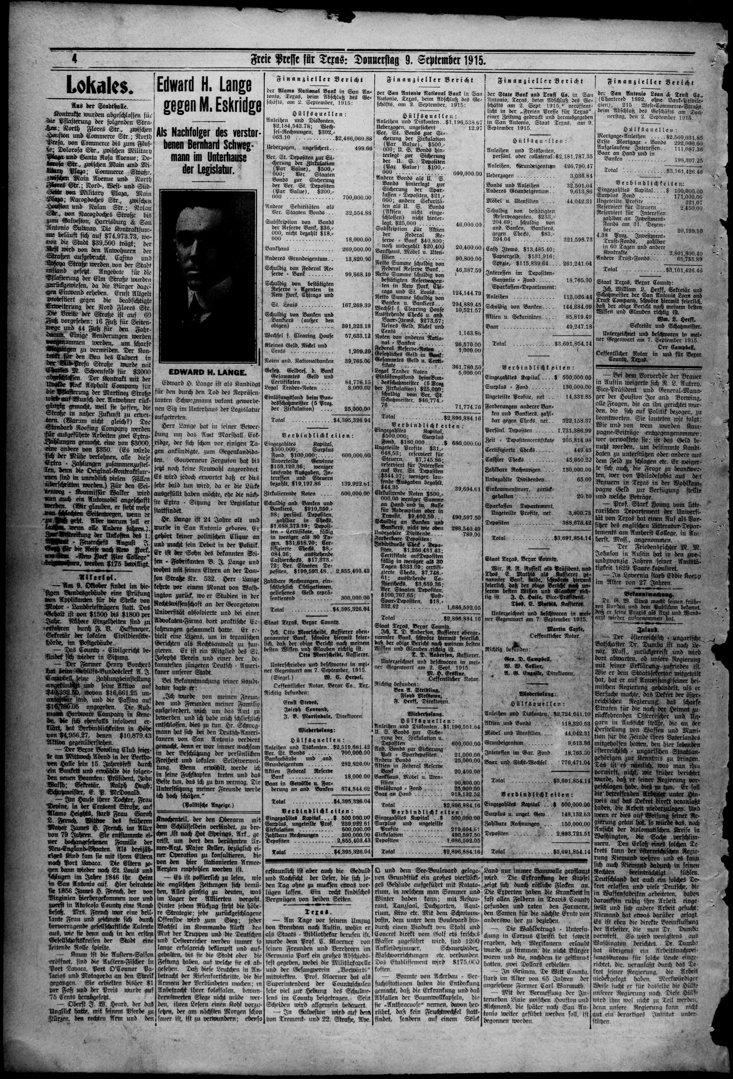 Freie Presse für Texas. (San Antonio, Tex.), Vol. 51, No. 325, Ed. 1 Thursday, September 9, 1915
                                                
                                                    [Sequence #]: 4 of 4
                                                