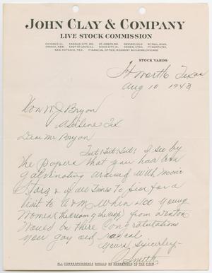Primary view of object titled '[Letter from O. Smith to W. J. Bryan, August 10, 1943]'.