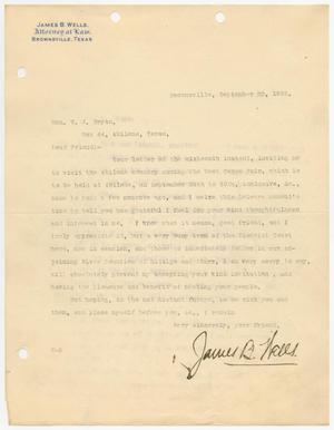 [Letter from James B. Wells to William John Bryan, September 22, 1905]