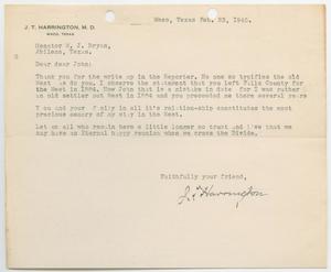 Primary view of object titled '[Letter from J. T. Harrington to Senator W. J. Bryan, February 23, 1945]'.