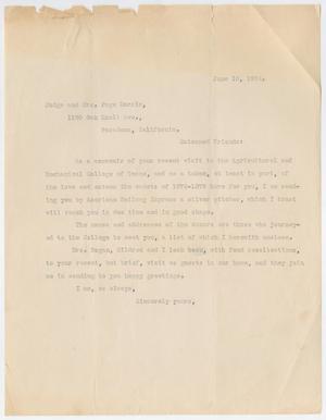 Primary view of object titled '[Letter to Judge and Mrs. Page Morris]'.