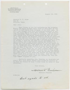 Primary view of object titled '[Letter from McDonald Meachum to Senator W. J. Bryan, August 16, 1945]'.