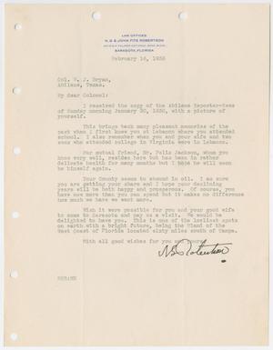 Primary view of object titled '[Letter from N. G. Robertson to Honorable W. J. Bryan, February 16, 1938]'.